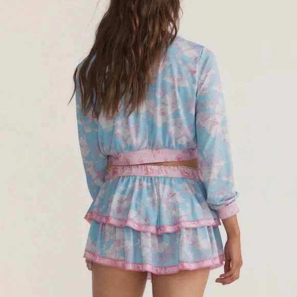 LoveShackFancy x Hurley Under The Sea cover up bathingsuit Tiered Ruffle Skirt - Picture 3 of 9